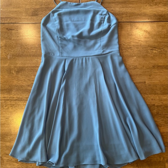 Lulus Slate Blue Halter Mini - Picture 3 of 10